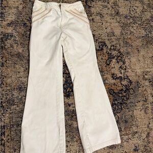 We The Free 26 Wideleg Jeans Cream Pants with Tan Stitching